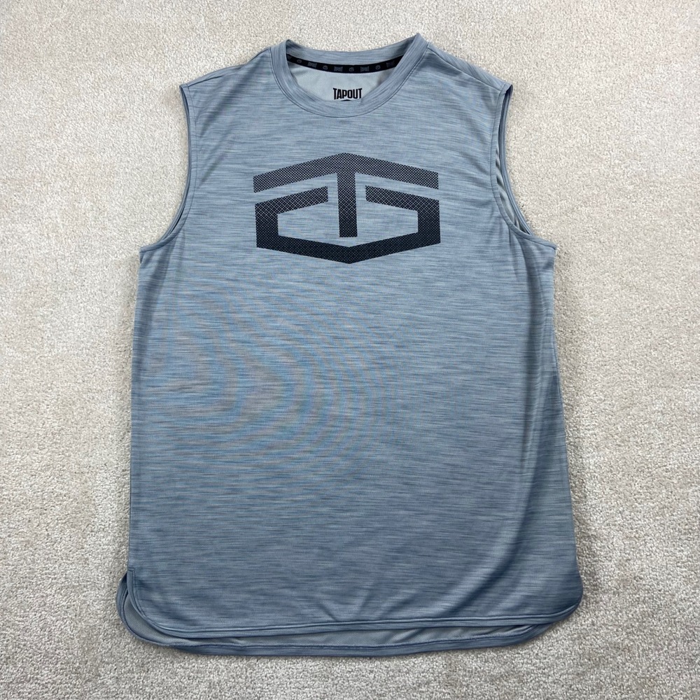 Tapout Sleeveless Shirt Mens Medium Gray Heathered Graphic Logo Training Tank